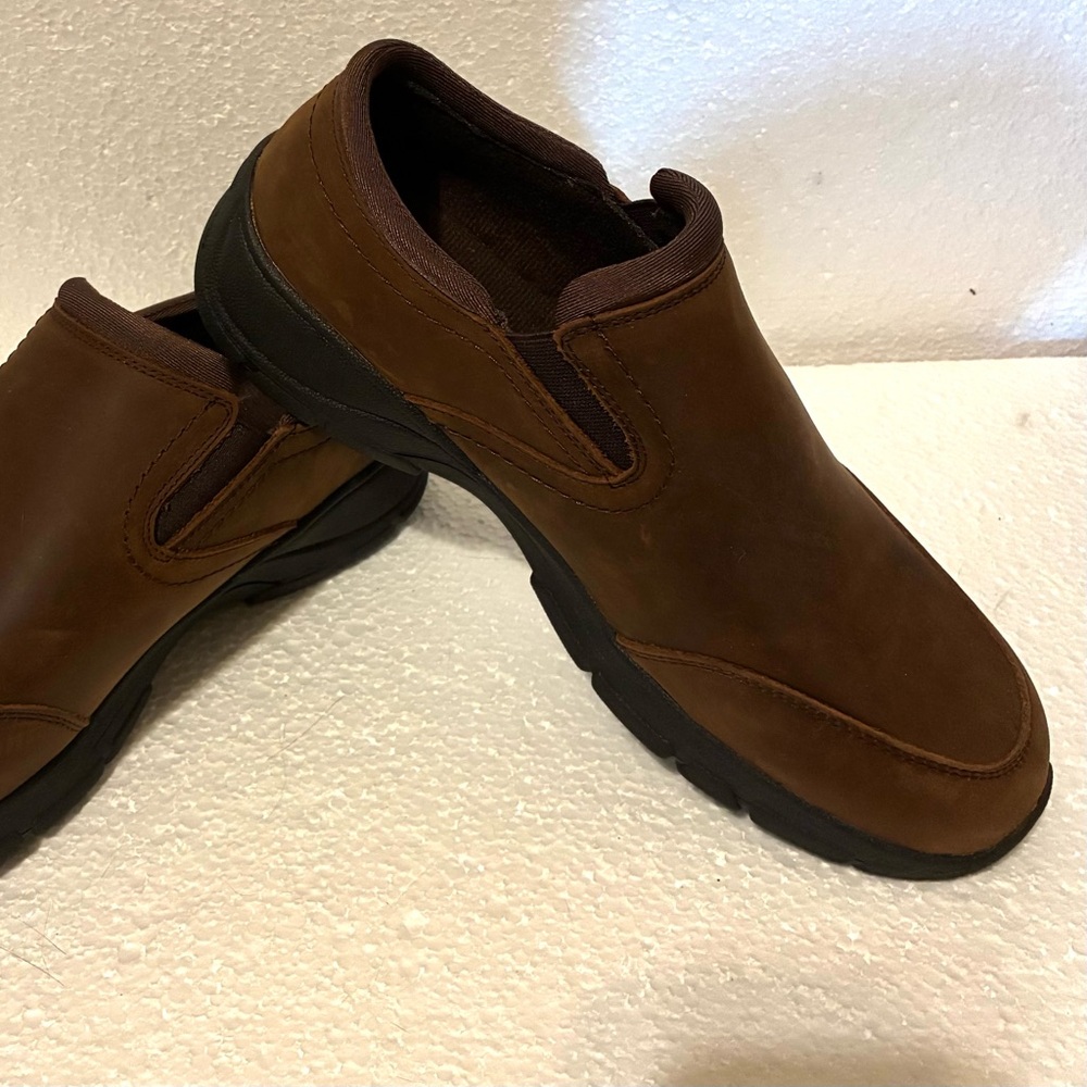Lands’ End Brown Leather Slip-On Shoes Women Size 9B Comfort Casual Loafer NWOT - Picture 2 of 9